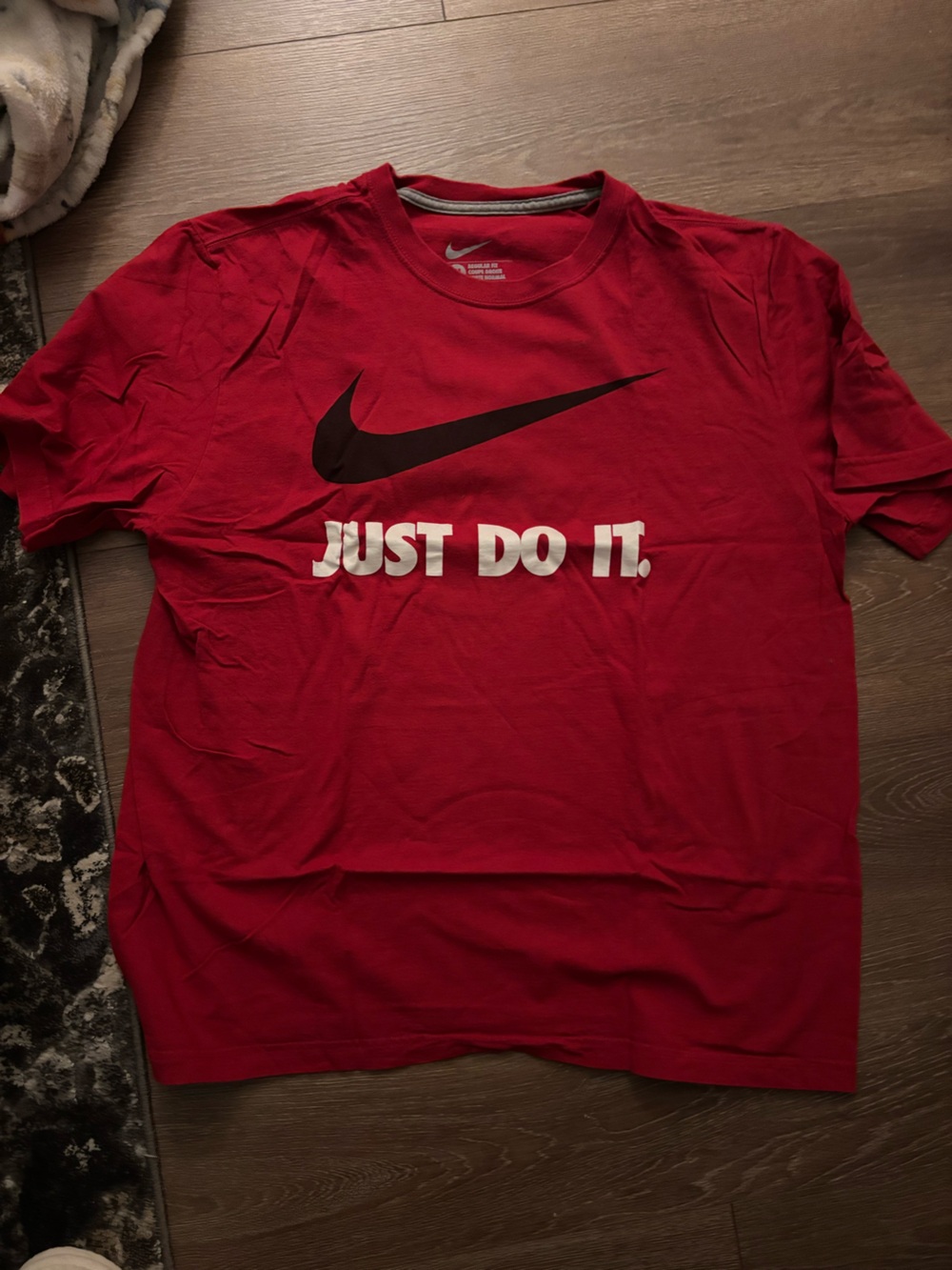 Nike Red Short Sleeve Tee with Black Swoosh and White 'Just Do It' Text